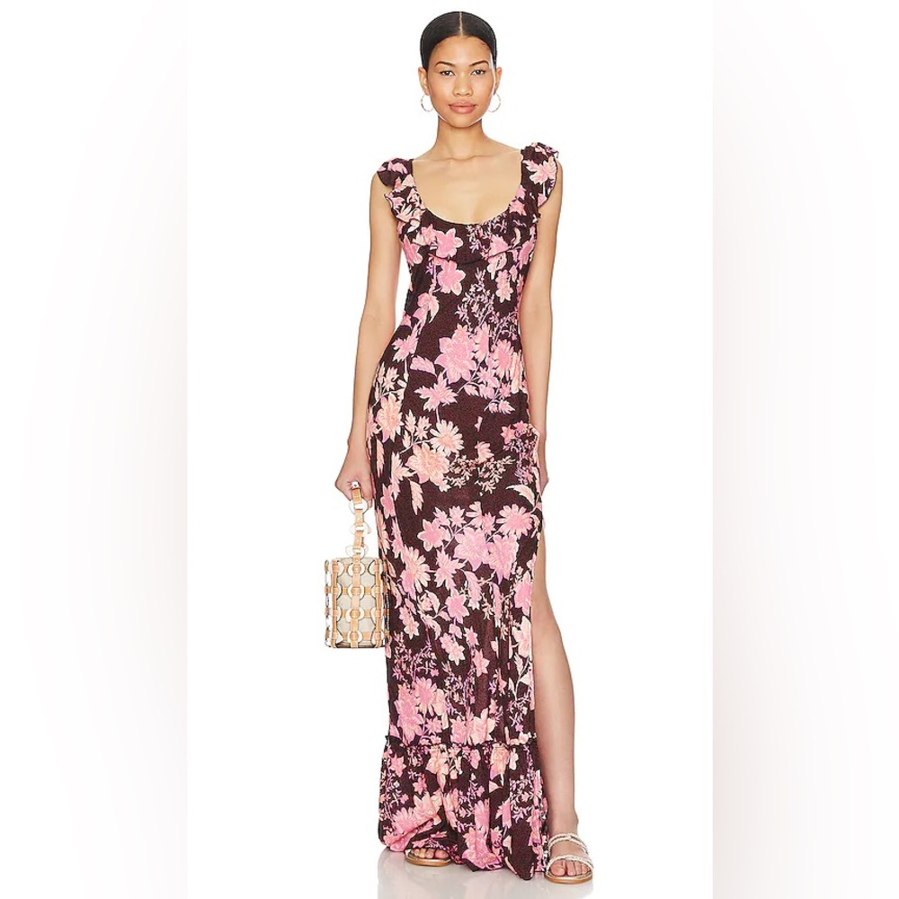 Free People Pink and Black Floral Maxi Dress